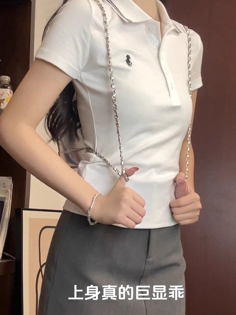 American Retro White Short-Sleeve T-Shirt for Women, Summer Design, Niche Style, Slim-Fit Polo Shirt Top