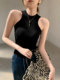 Retro red slim-fitting halterneck knitted camisole female summer hottie bottoming sleeveless shoulder top