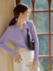 Early Spring Gentle Taro Purple Polo Collar Knitted Cardigan Women's French Retro Inner Sweater Slim Fit Spring and Autumn Top