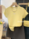 French-Style Yellow Sweet Bow Ice Silk Knit Top for Women, Summer Embroidered Slim-Fit Thin Base Shirt, Unique Top
