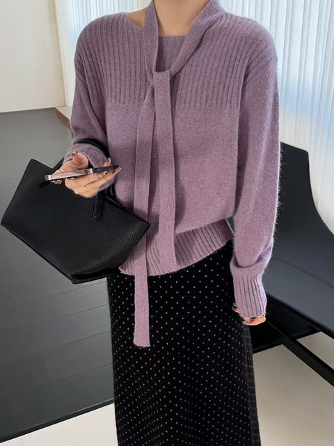 Korean-Style Off-Shoulder Halter Red Sweater for Women, Autumn and Winter, High-End, Atmospheric, Loose, Lazy Knitwear, New Year Top