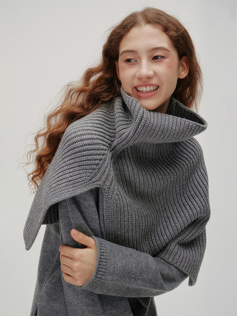 French Retro High-Neck Knitted Scarf Neck Warmer Women's Autumn and Winter Thickened Shawl with Slit Pullover Warm Cape Top