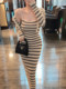 Autumn New Korean Style Striped High-Elastic Knit Camisole Dress for Women, Pure and Sexy, Slimming, Hip-Hugging Short Skirt Two-Piece Set