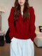 High-End New Year Red Half-Zip Lapel Cable Knit Sweater for Women, Autumn and Winter Lazy Loose Knitwear Outerwear