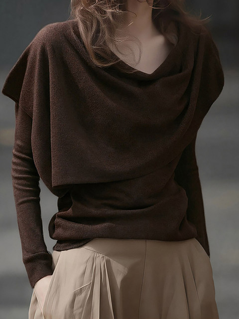 French Retro Fake Two-Piece Knit Sweater for Women, Autumn and Winter Design, Niche Sweater, Short Style with Cape Shawl Top