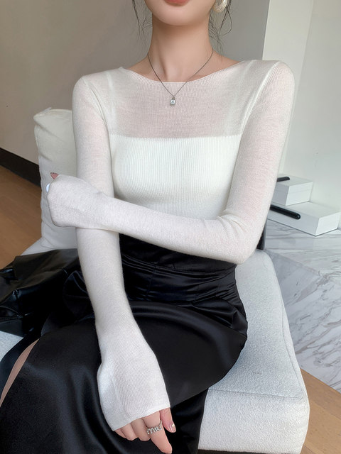 2025 French-Style Knit Sweater for Women, Autumn and Winter, White, Tight-Fitting Base Sweater, Unique Design, Niche Inner Wear Top