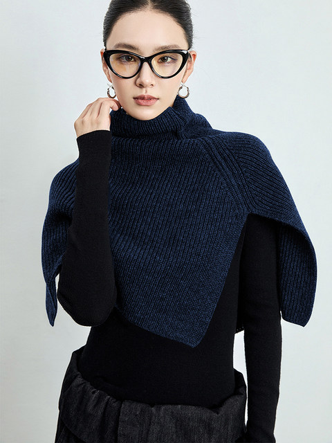 Retro High-Neck Warm Scarf Shawl for Women, Fashionable Slit Soft Knit Neck Warmer for Autumn and Winter, Thickened Outerwear