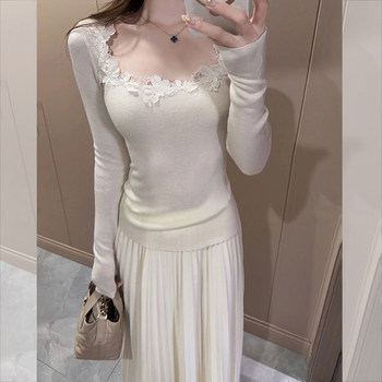 Gentle Lace Patchwork Slim-Fit Knit Sweater for Women, 2026 New Spring Style, Perfect as an Inner Layer, Stunningly Beautiful Top