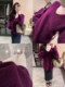 Autumn and Winter V-Neck Grape Purple Raccoon Velvet Knit Sweater for Women, Lazy Style, Elegant Inner Layer Sweater, High-End Base Top