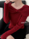 Autumn and Winter Korean Style One-Shoulder Bow-Knot Elegant Knit Sweater for Women, Unique and Super Stylish Red Top