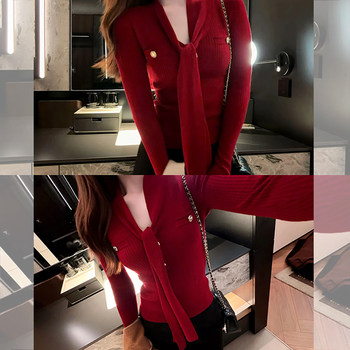 Chanel-Style Light Luxury Ribbon-Trimmed Knit Sweater for Women, Autumn and Winter Slim-Fit Stylish Base Sweater, Super Beautiful and Attractive Top