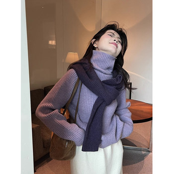Purple Turtleneck Cashmere Knit Sweater for Women, Autumn and Winter Korean Style, Lazy and Loose, Inner Layer Sweater, Warm and Thick, Outerwear Top