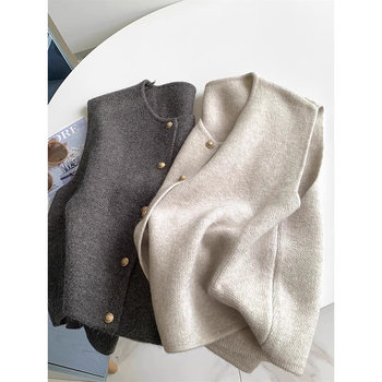 Autumn and Winter French-Style Knitted Vest for Women, Wool Cardigan, Sweater Vest, Early Autumn Layering Outerwear