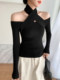 Autumn and Winter Design Wool Knit Sweater for Women, French-Style Black Halter Neck Base Sweater, Sexy Off-Shoulder Top