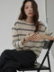 French-Style Round-Neck Striped Color-Block Knit Sweater for Women, Spring and Autumn Vintage Lazy Loose-Fitting Base Sweater, Thin Inner Layer Top
