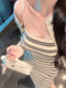 Autumn New Korean Style Striped High-Elastic Knit Camisole Dress for Women, Pure and Sexy, Slimming, Hip-Hugging Short Skirt Two-Piece Set
