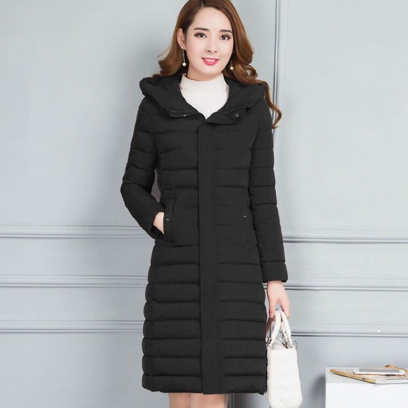 BlackFrivolity Down jacket female Medium and long term 2021 winter new pattern Korean version Self cultivation Over the knee Cotton Big size Mother dress loose coat