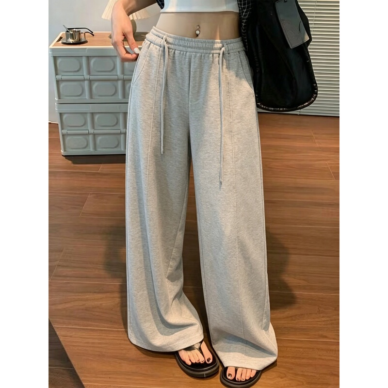 Gray Casual Loose Wide-Leg Pants for Women, Summer New Style, Loose Fit, Slimming, Versatile Sports Pants, Curved Sweatpants
