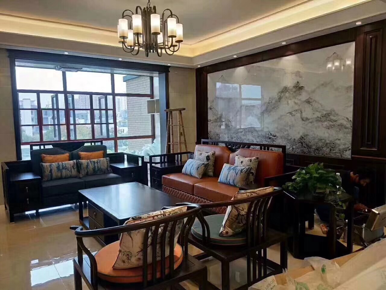Dongfang Hongye Furniture National Seal Gold Tan Guoyun Elm Ebony New Chinese Sofa Bed All Counters