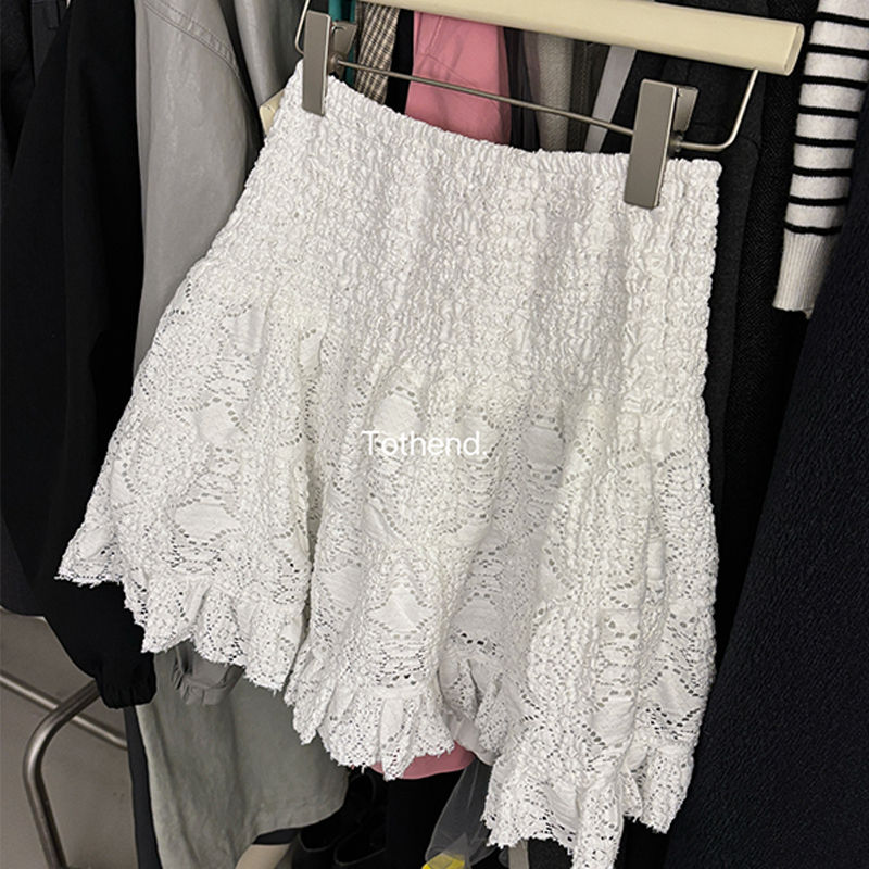 Tothend "Lace White" Ultra-Comfortable Wide-Cable Design Elastic Waist Soft Lace Skirt Tothend "Lace White" Ultra-Comfortable Wide-Cable Design Elastic Waist Soft Lace Skirt