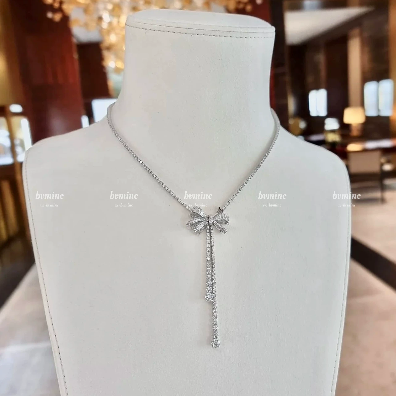 Bvminc GF bow tassel long necklace