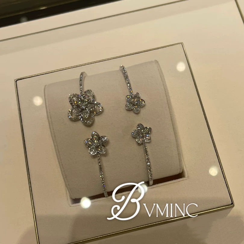 Bvminc GF double flower full diamond open bracelet