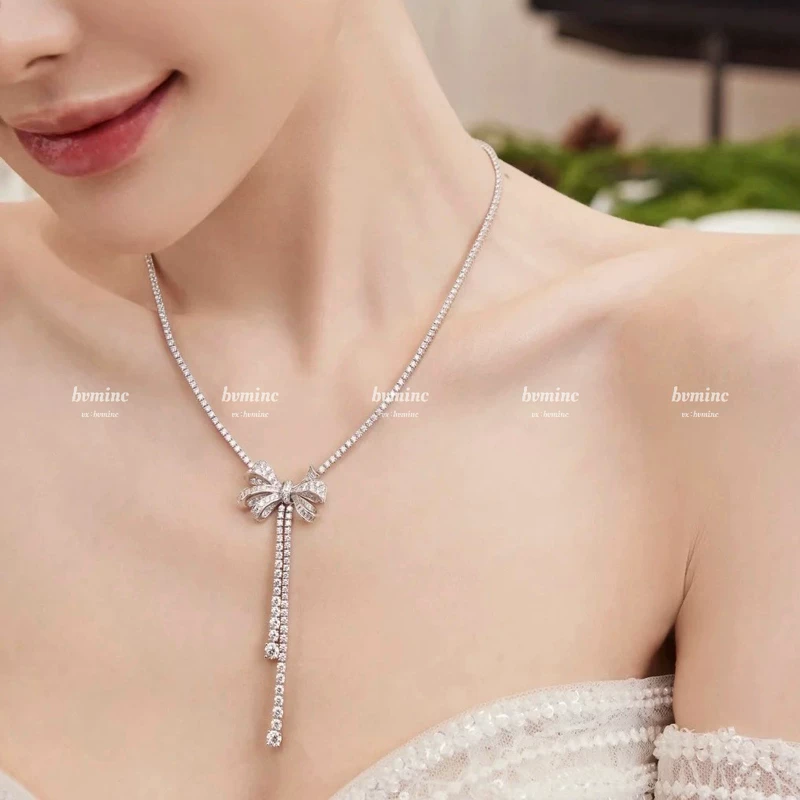 Bvminc GF bow tassel long necklace