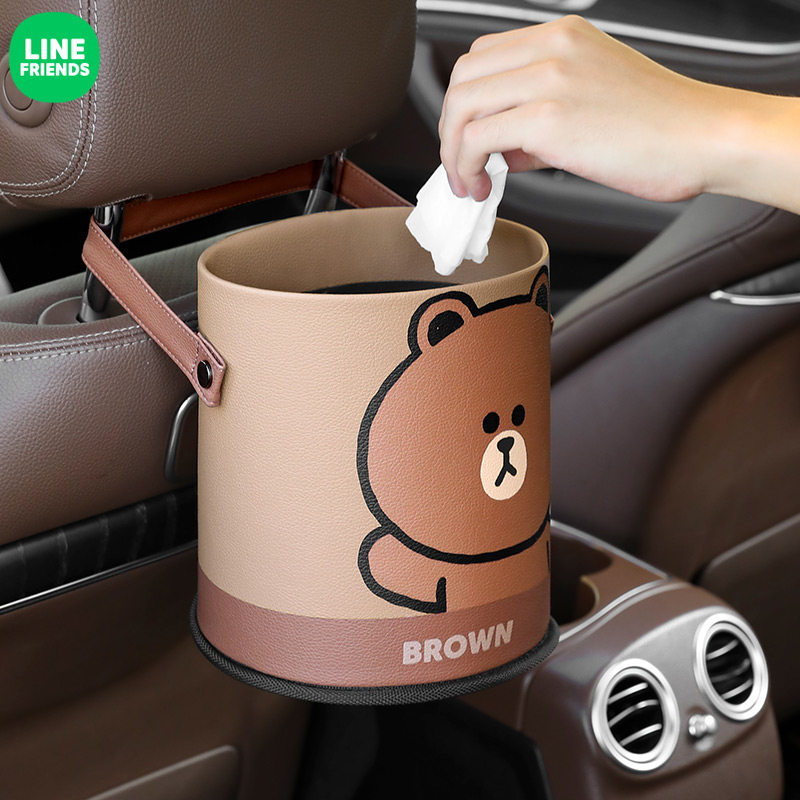 Brown Bear On-board Trash Can Car containing cart Inside Supplies Cartoon Multifunction box Waterproof Leather God