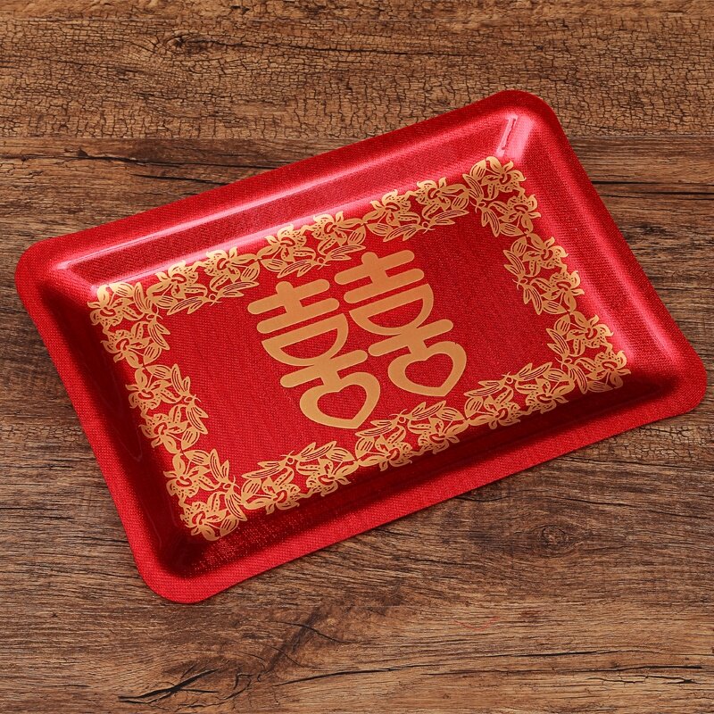 Happy plate wedding supplies tray tea tray festive red rectangular candy snack bride toast toast happy plate