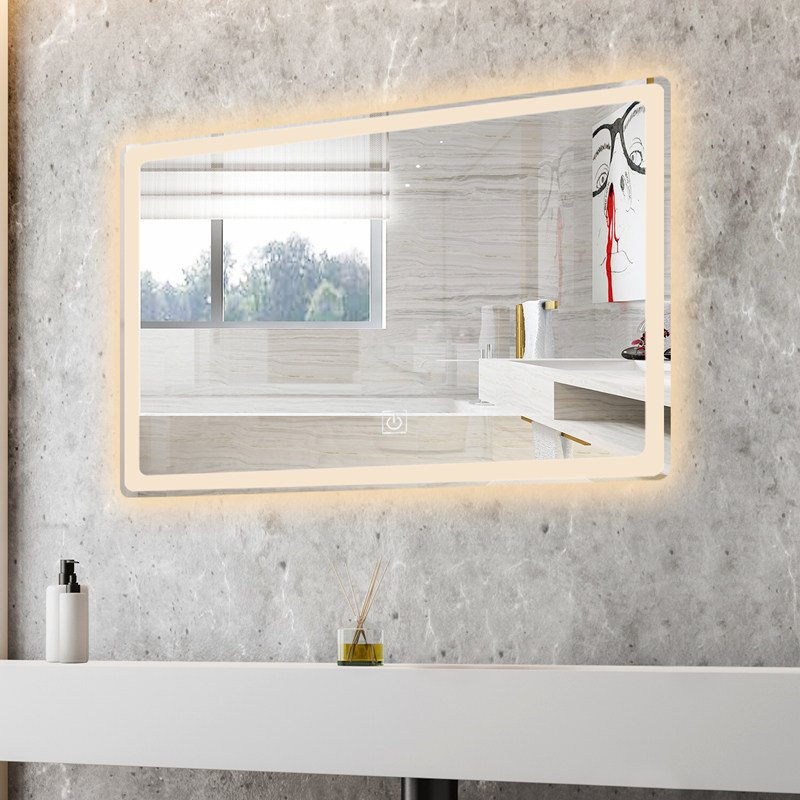 Smart bathroom mirror hanging wall-type adhesive wall free of perforated led touch screen anti-atomization makeup room toilet Home Custom