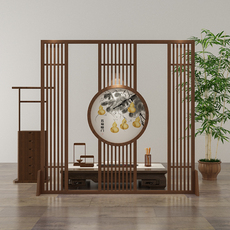 напольная ширма 现代简约栅栏屏风客厅过道茶室中式圆形玄关隔断实木半透座屏葫芦