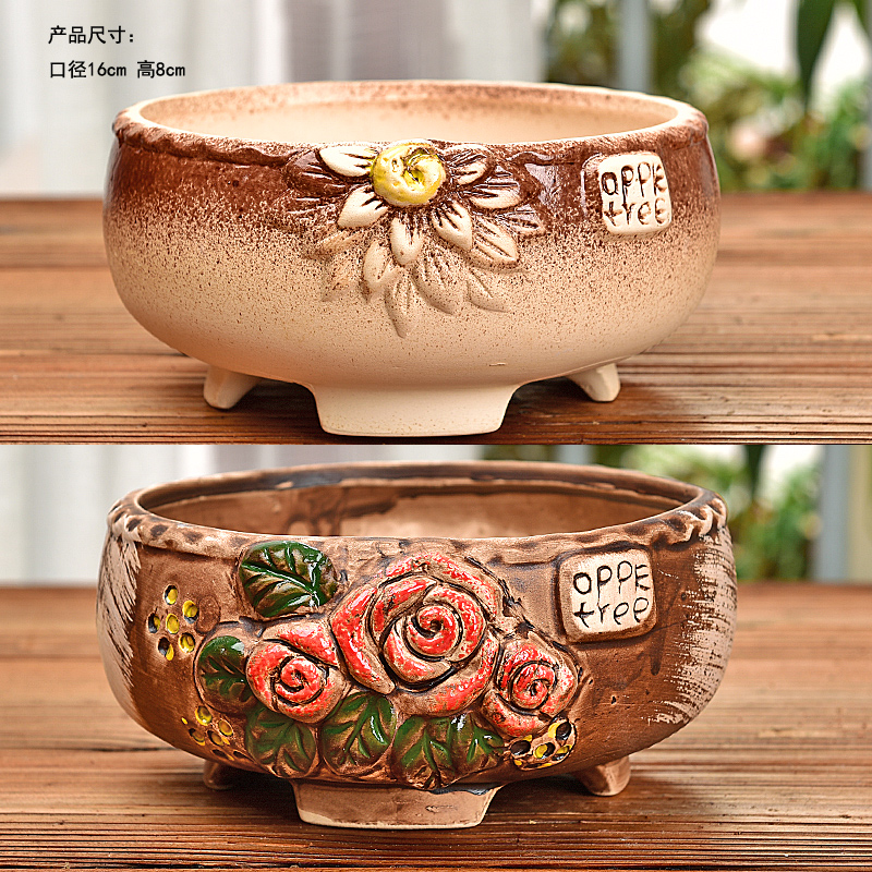 Large caliber multi-meat flower pot ceramic special price clear cabin coarse pottery Breathable Special Big Meat meat Plant combined parquet