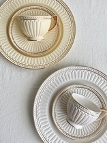 Simply revealed high texture relief sculpture gold pearl ceramic dish dish dish dish set