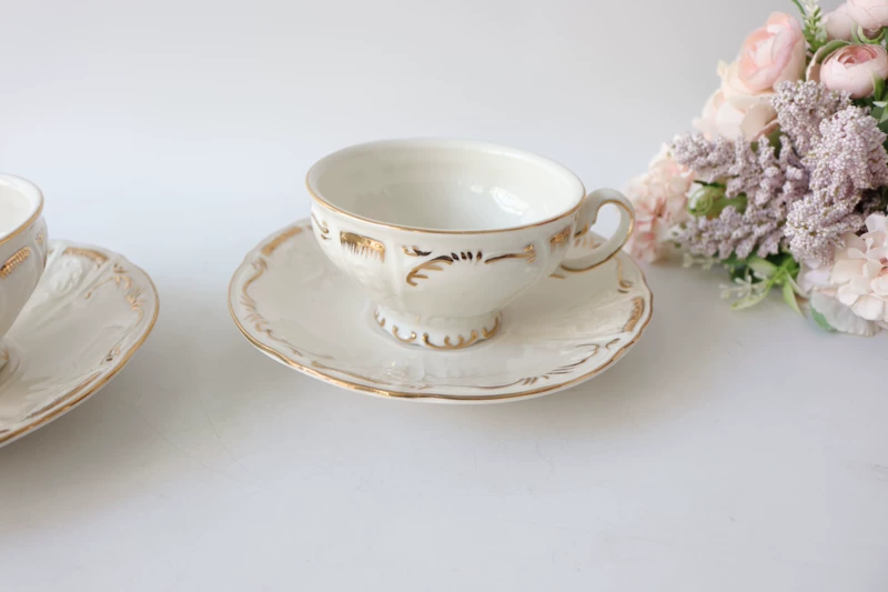 Bộ tách cà phê bằng vàng đúc của Rococo Bộ ly và đĩa đặt ly trà chiều - Cà phê