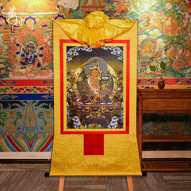 Tibetan Village Manjushri Bodhisattva Thangka Hanging Painting Tantric Offerings Buddha Portrait Living Room Entrance Tibetan Mounted Mural Painting