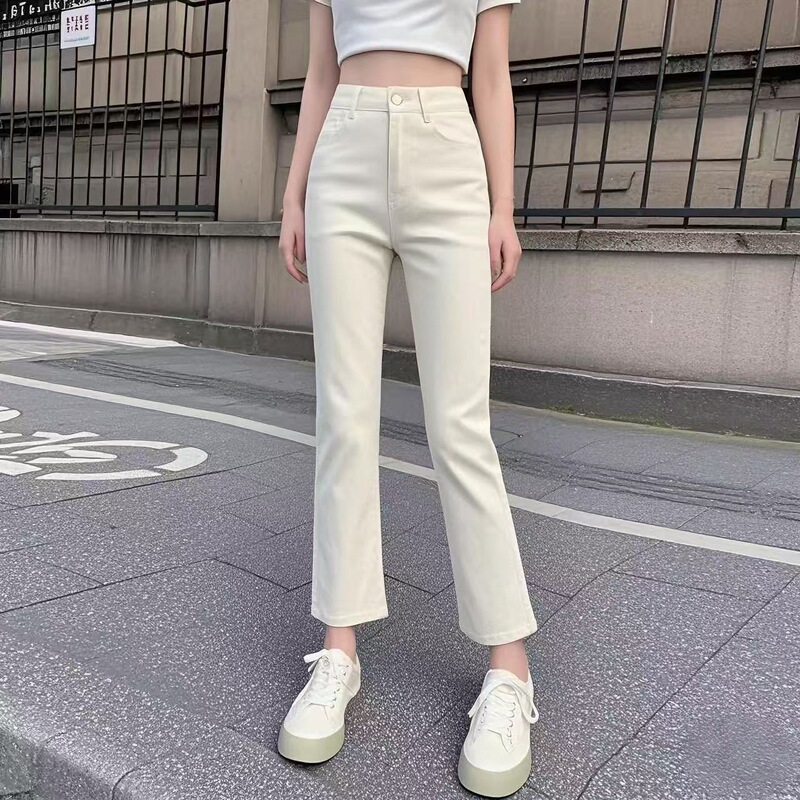 Off-White Straight-Leg Jeans for Women, 2025 New Summer Thin High-Waisted Slimming Spring and Autumn Cropped Cigarette Pants