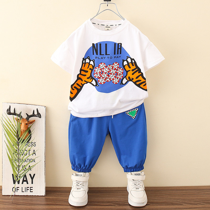 Boy suit Summer clothes 2022 New children Summer short sleeves Two sets of children Han version handsome young child tide