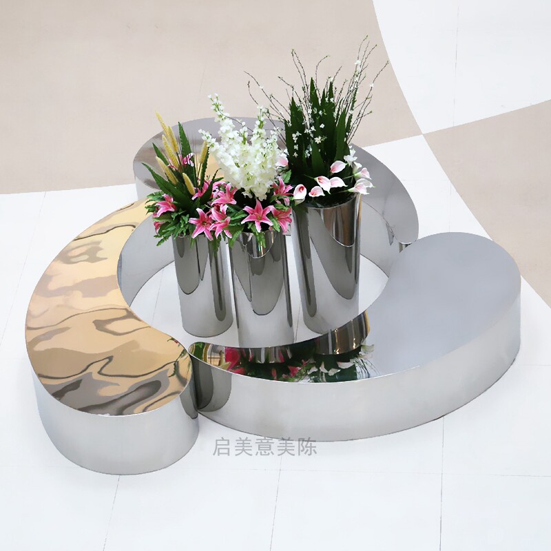 Mall Casual Chair Public Area Lounge Chairs Hotel Sample House Display Center Bench Stainless Steel Fiberglass Seat Manufacturer Customised