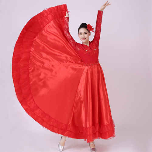 Chinese Folk Dance Dresses for women flamenco dress Opening dance big swing skirt performance dress  chorus stage dress fan dance Costume