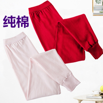 Middle-aged and elderly 100% pure cotton red autumn pants female mom loose cotton wool trousers warm pants old flower lining pants big code