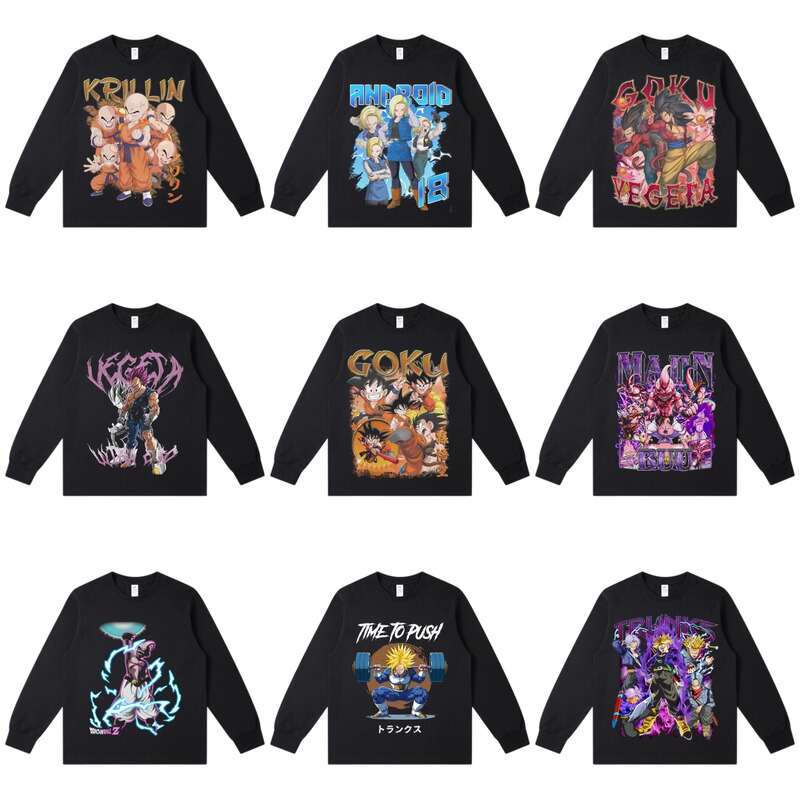 Dragon Ball Goku Trunks Japanese Anime Print Inkjet Small Neckline Base Shirt Retro Long Sleeve