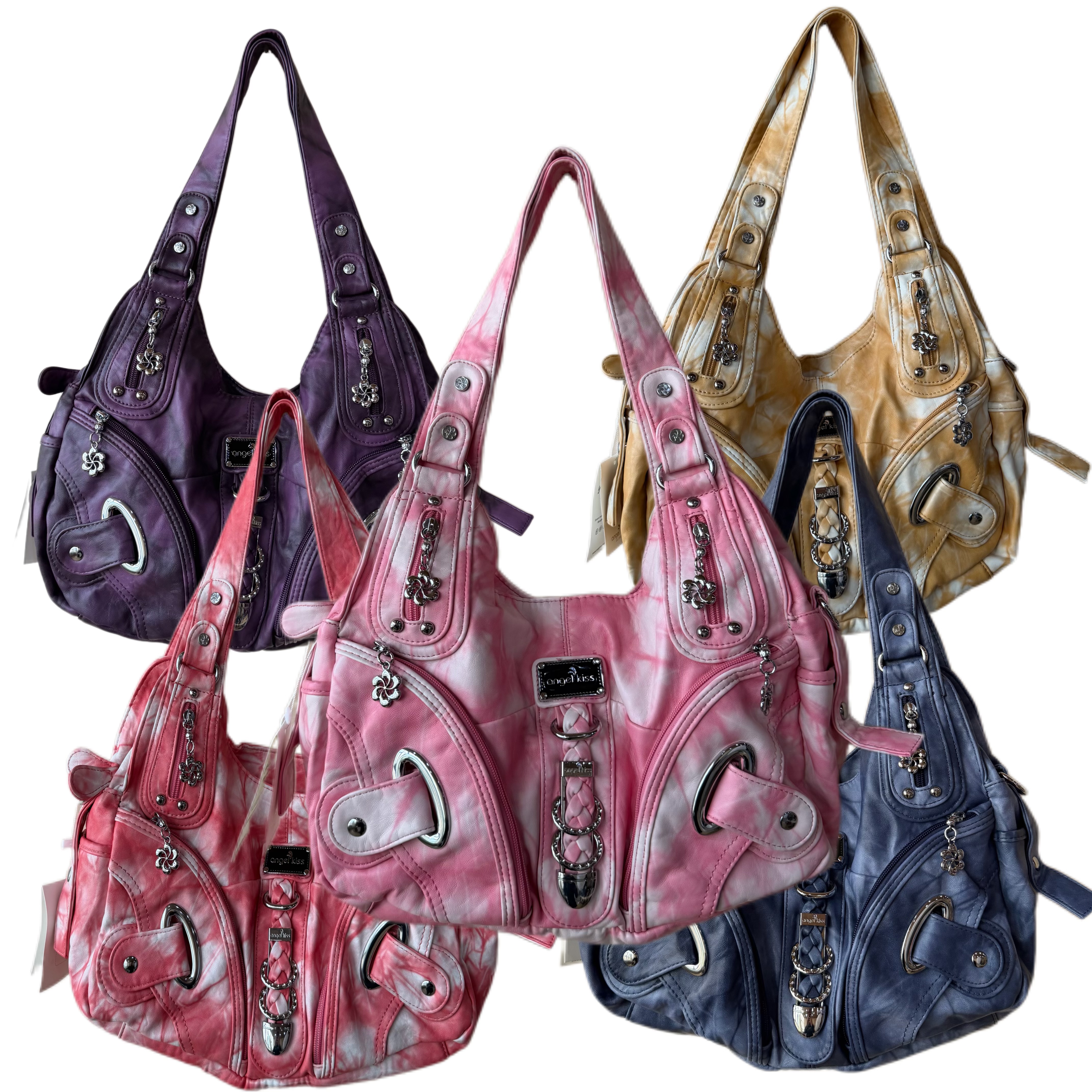 Three Crooked Angel Kiss оригинальная мотоциклетная сумка subculture hot girl tie-dye портативная сумка-мессенджер в стиле рок с несколькими карманами на одно плечо Изображение 1