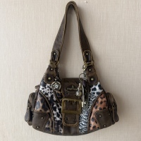 Three Crooked Angel Kiss Original Retro Vintage Distressed Leopard Print Splicing Hot Girl Pillow Shoulder Crossbody Bag