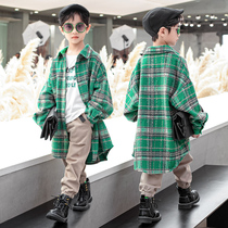 Boys shirt coat autumn and winter 2021 New style big childrens coat fried street boys long trench coat tide