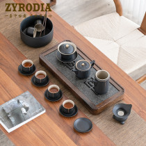 ZYRODIA home black pottery set kung fu tea set rough pottery set Japanese tea ceremony retro style bubble teapot gift box