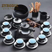 ZYRODIA home black pottery black Zen style simple kung fu tea set Japanese teapot tea cup tea set combination