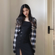Mùa xuân váy Hàn Quốc phiên bản 2020 mới thiết kế sang trọng cảm giác sexy mở ngã ba cắt cơ thể mỏng sling dài váy phụ nữ