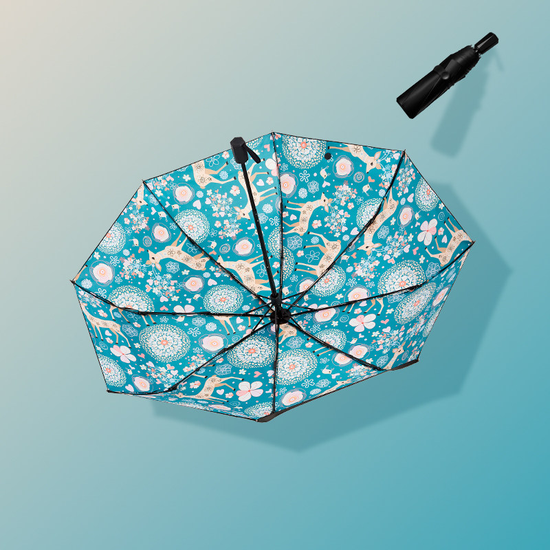 Umbrella Women's rain and rain dual-use parasol Sunscreen anti-UV Small portable fresh goddess Forest department five-fold shade