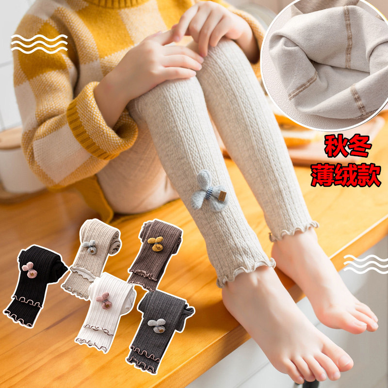 Girls with thin velvet pants in autumn and winter baby warm pants wear pantyhose children padded lace pants