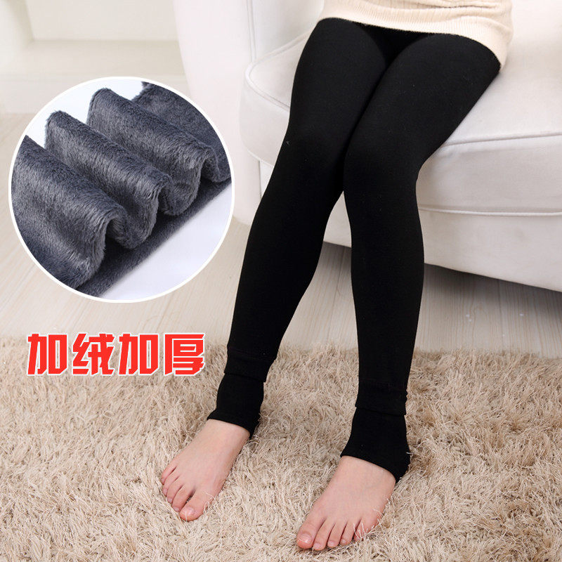 Children's inside lap pants plus suede thickened autumn winter warm pants girls tread on foot 90% Dual-purpose little girl cotton pants integrated suede